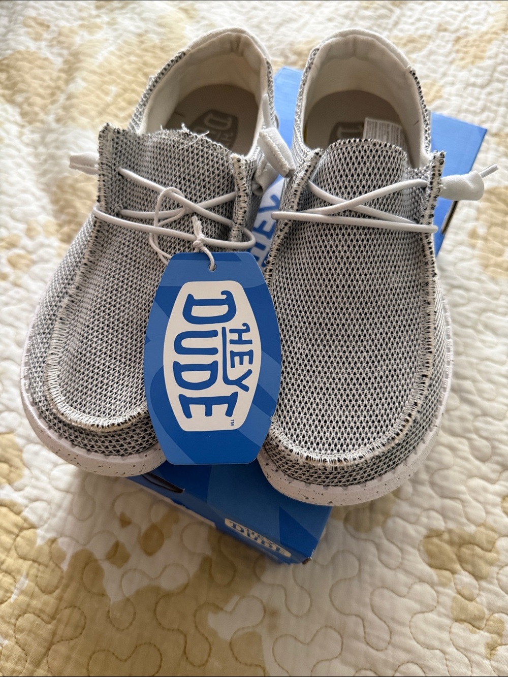 Hey Dude Womens Slip-On Knit Sneakers in Light Gray and White